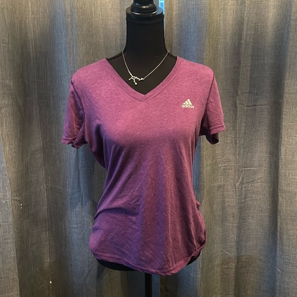 Purple ADIDAS short Sleeve V Neck - Picture 1 of 3